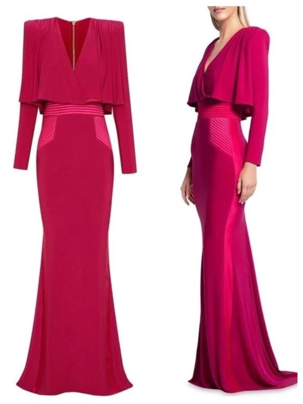 ZHIVAGO The Will Cape Gown Rouge Pink Stretch Jersey Capelet Maxi Dress 8 NWT